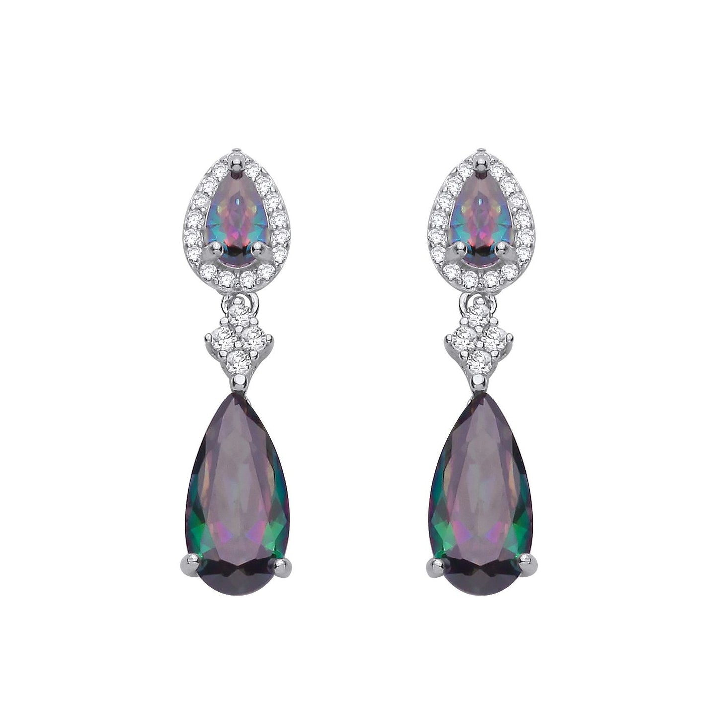 Sterling Silver CZ Mystic Topaz Pear Drop Earrings - EAG1349