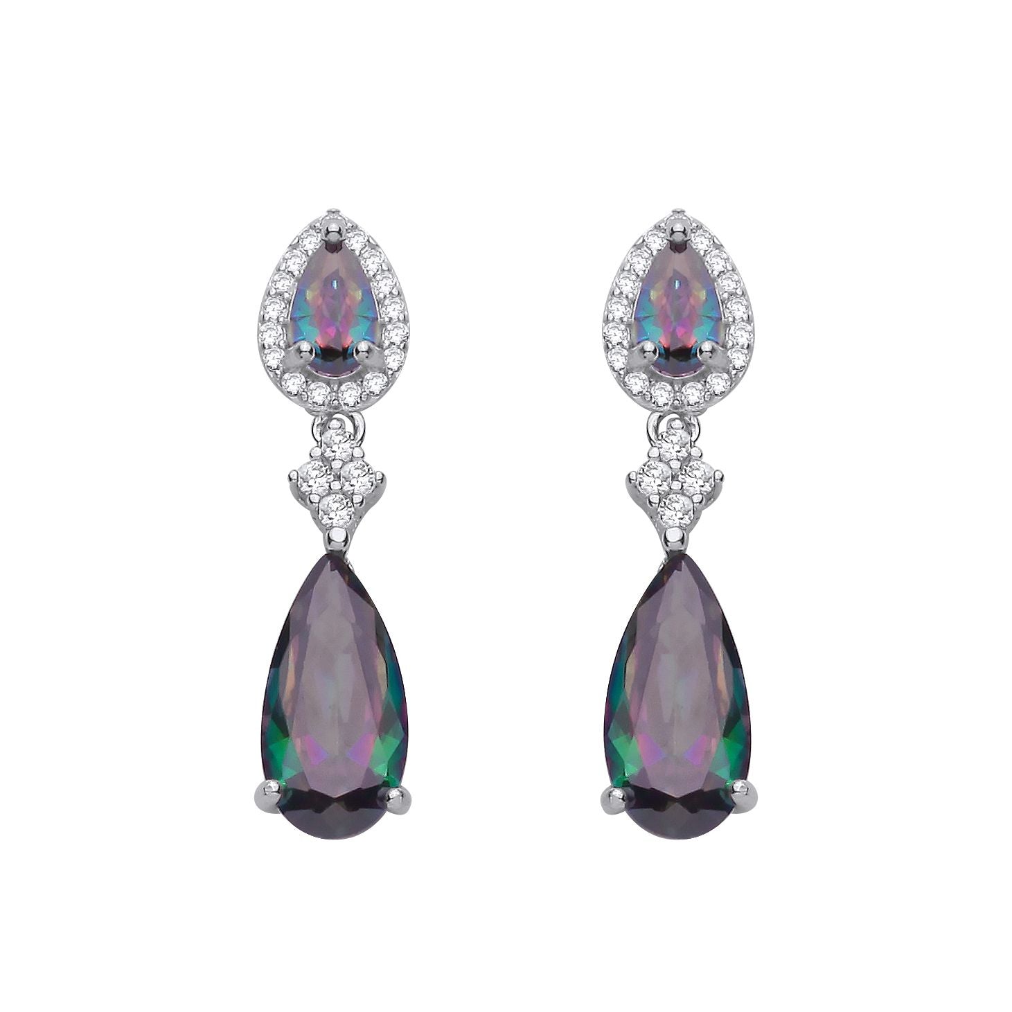 Sterling Silver CZ Mystic Topaz Pear Drop Earrings - EAG1349