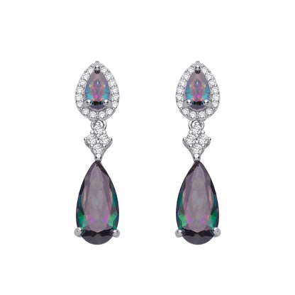 Sterling Silver CZ Mystic Topaz Pear Drop Earrings - EAG1349