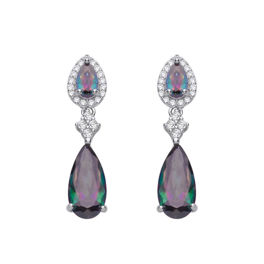 Sterling Silver CZ Mystic Topaz Pear Drop Earrings - EAG1349