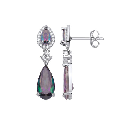 Sterling Silver CZ Mystic Topaz Pear Drop Earrings - EAG1349