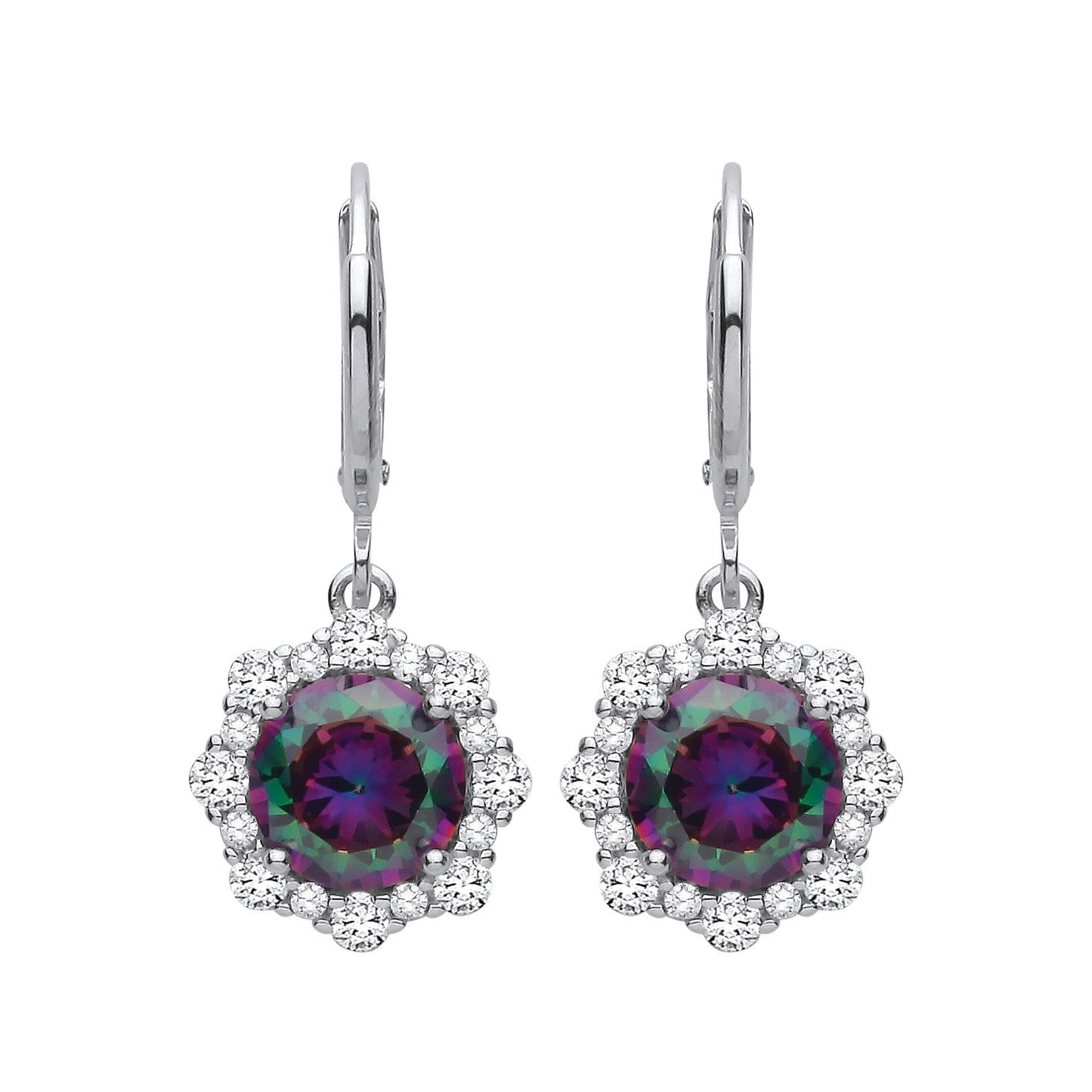 Sterling Silver CZ Mystic Topaz Flower Drop Earrings - EAG1350