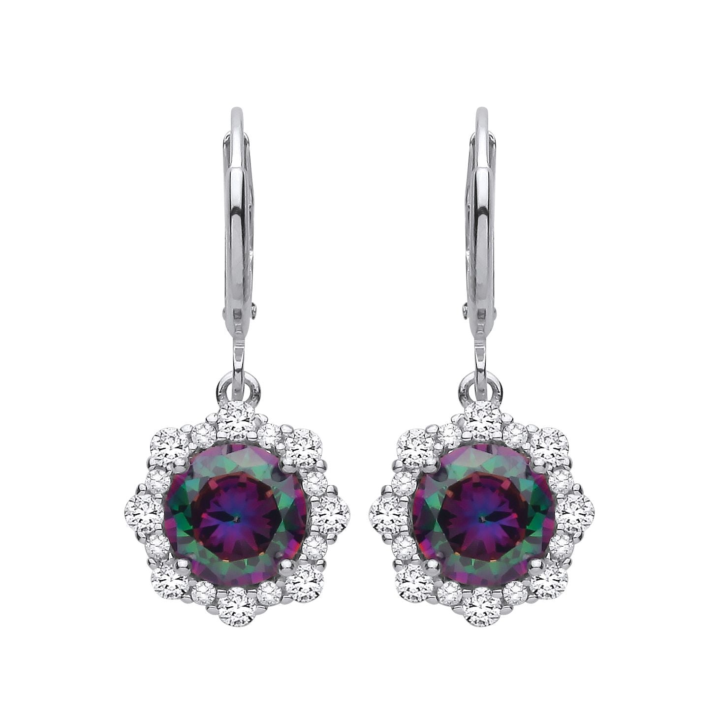 Sterling Silver CZ Mystic Topaz Flower Drop Earrings - EAG1350