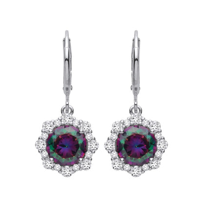 Sterling Silver CZ Mystic Topaz Flower Drop Earrings - EAG1350