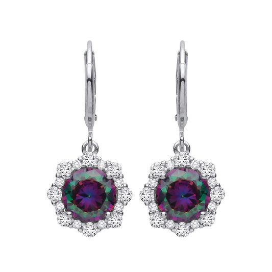 Sterling Silver CZ Mystic Topaz Flower Drop Earrings - EAG1350