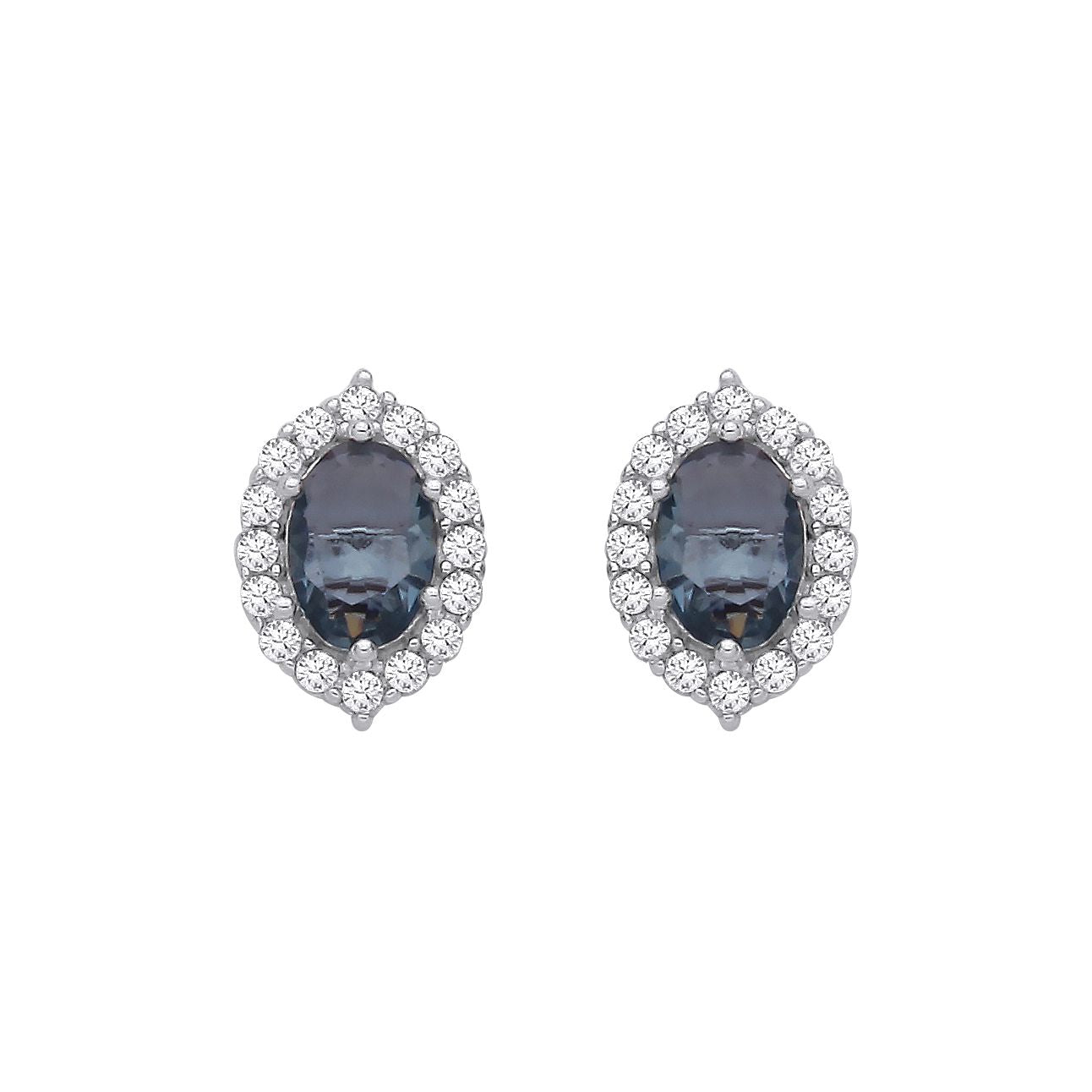 Sterling Silver CZ Blue Topaz Oval Drop Earrings - EAG1351