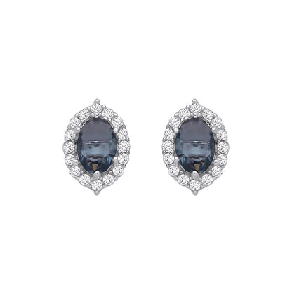 Sterling Silver CZ Blue Topaz Oval Drop Earrings - EAG1351