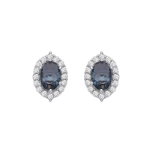 Sterling Silver CZ Blue Topaz Oval Drop Earrings - EAG1351