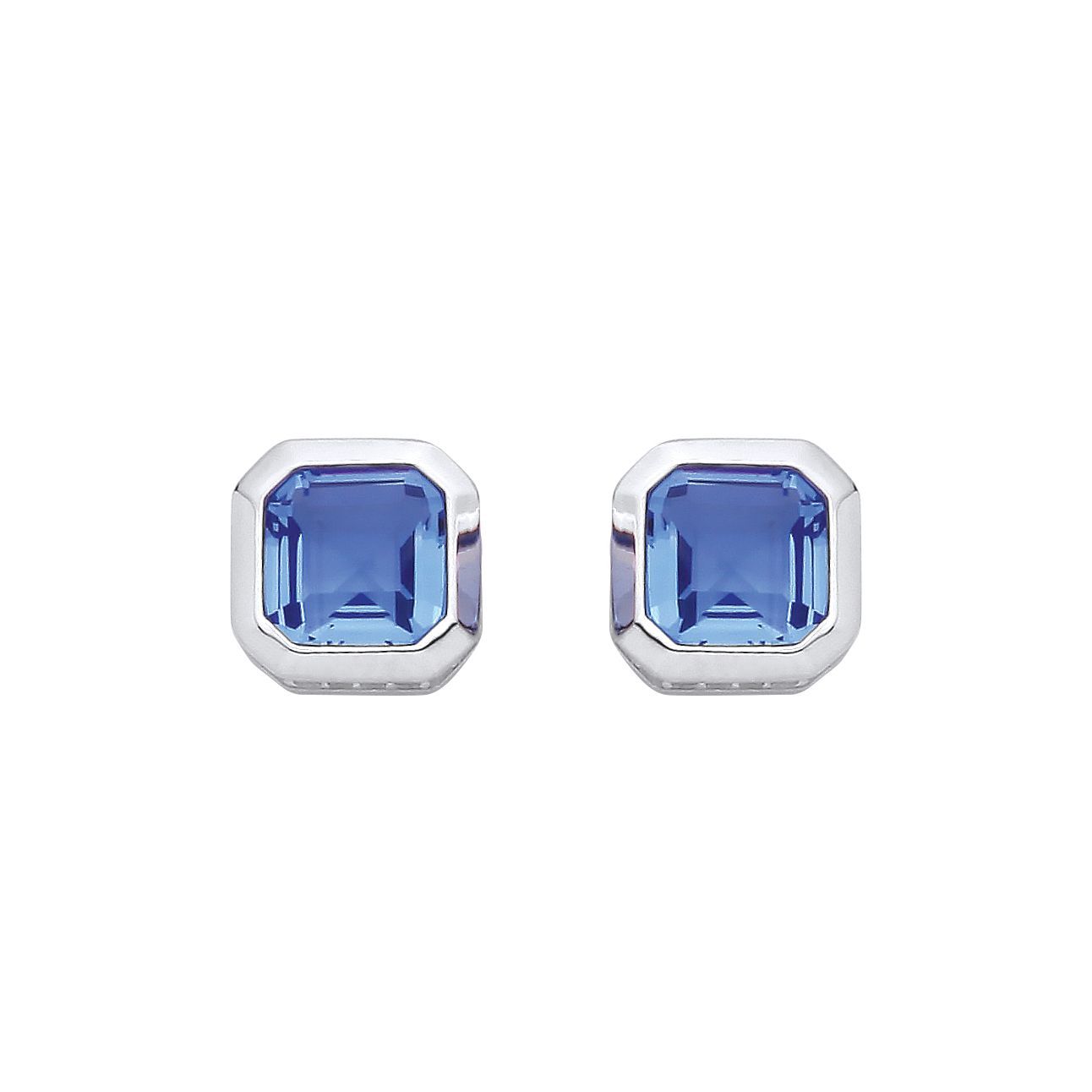 Silver  Blue CZ Octagonal Halo Hidden Side Stones Stud Earrings - EAG1352
