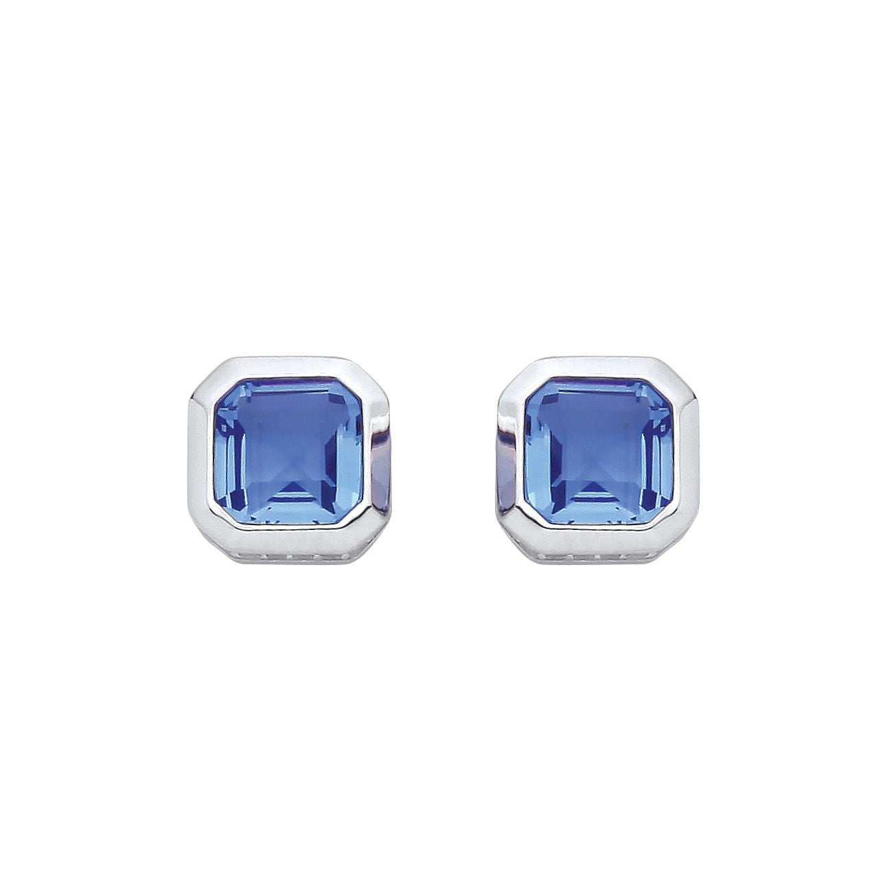 Sterling Silver CZ Blue Tourmaline Square Stud Earrings - EAG1352