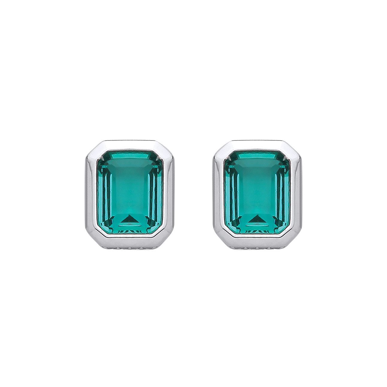 Silver  Green CZ Octagonal Halo Hidden Side Stones Drop Earrings - EAG1353