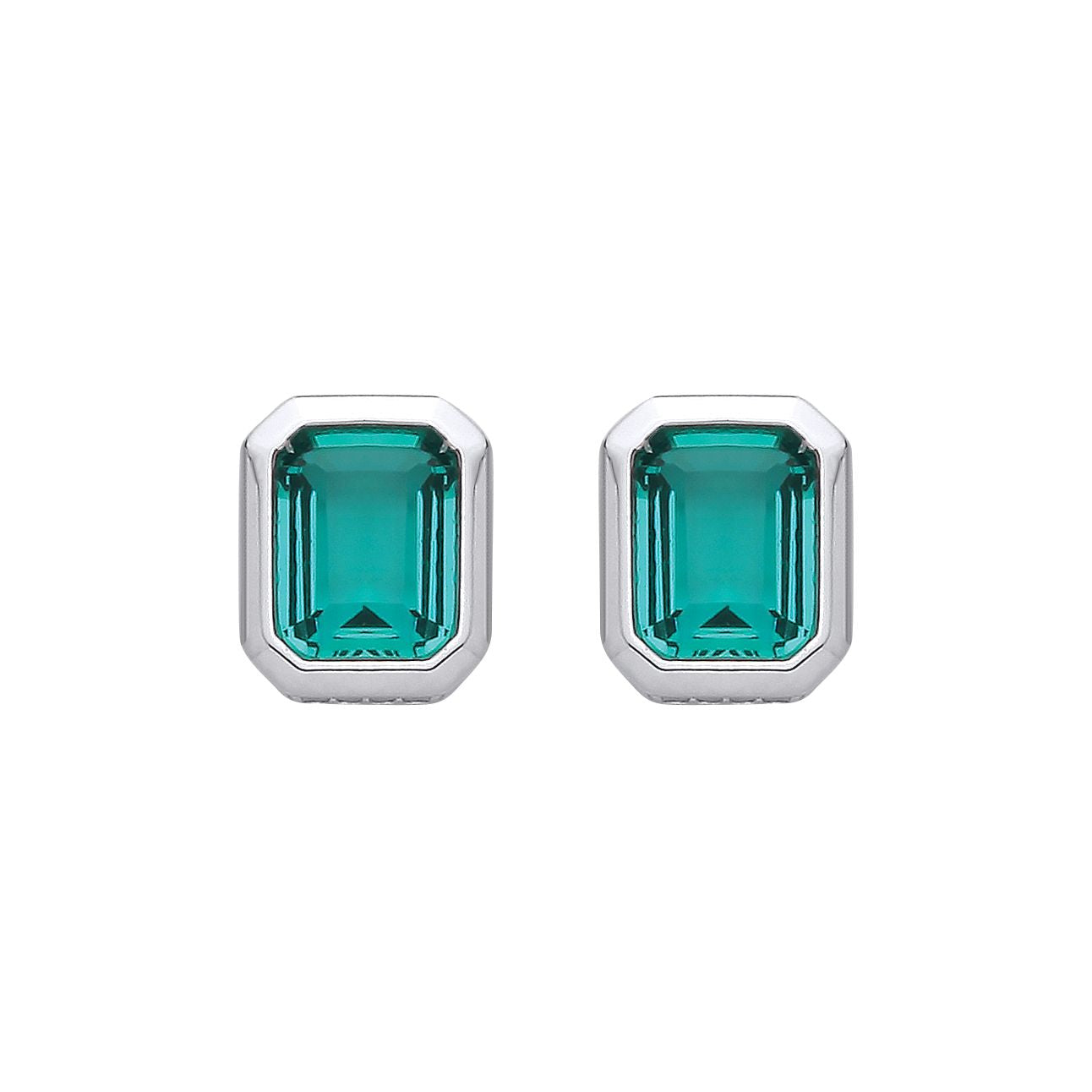 Sterling Silver CZ & Emerald Bezel Stud Earrings - EAG1353
