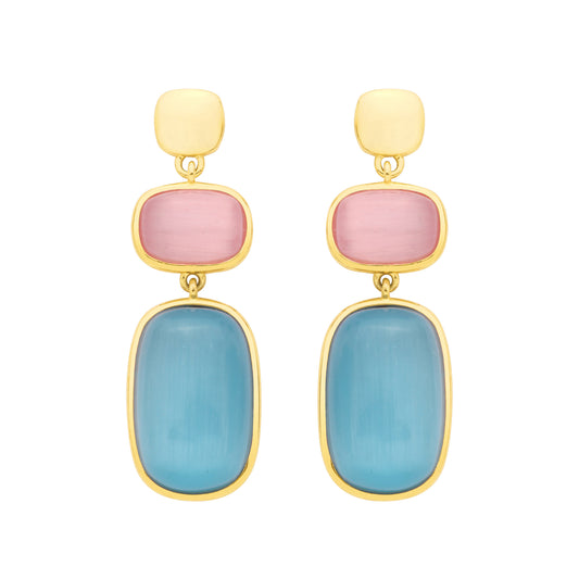 Gold Plated Silver Pink & Blue Chalcedony Gemstone Drop Earrings - EAG1354
