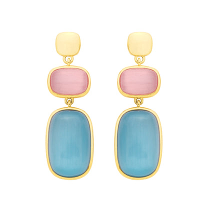 Gold Plated Sterling Silver Pink & Blue Chalcedony Gemstone Drop Earrings - EAG1354
