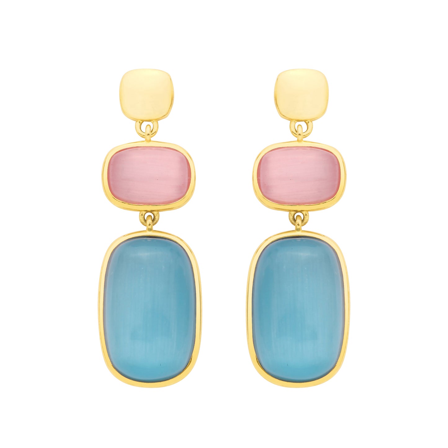 Gold-plated Silver  Blue Pink Peach Agate Candy Drop Earrings - EAG1354