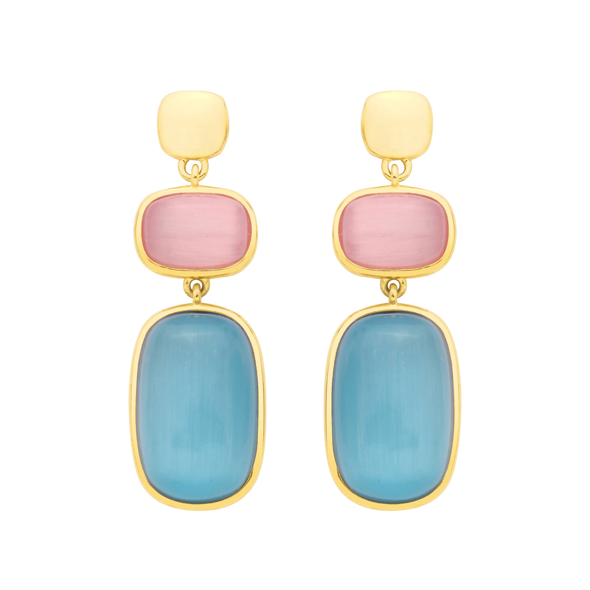 Gold-plated Silver  Blue Pink Peach Agate Candy Drop Earrings - EAG1354