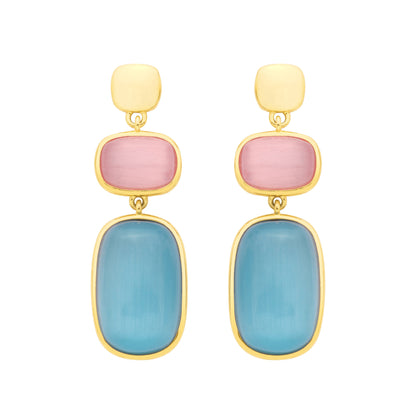 Gold-plated Silver  Blue Pink Peach Agate Candy Drop Earrings - EAG1354