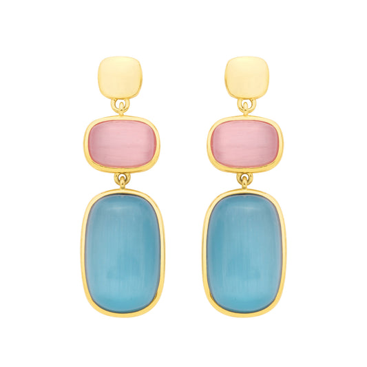 Gold-plated Silver  Blue Pink Peach Agate Candy Drop Earrings - EAG1354