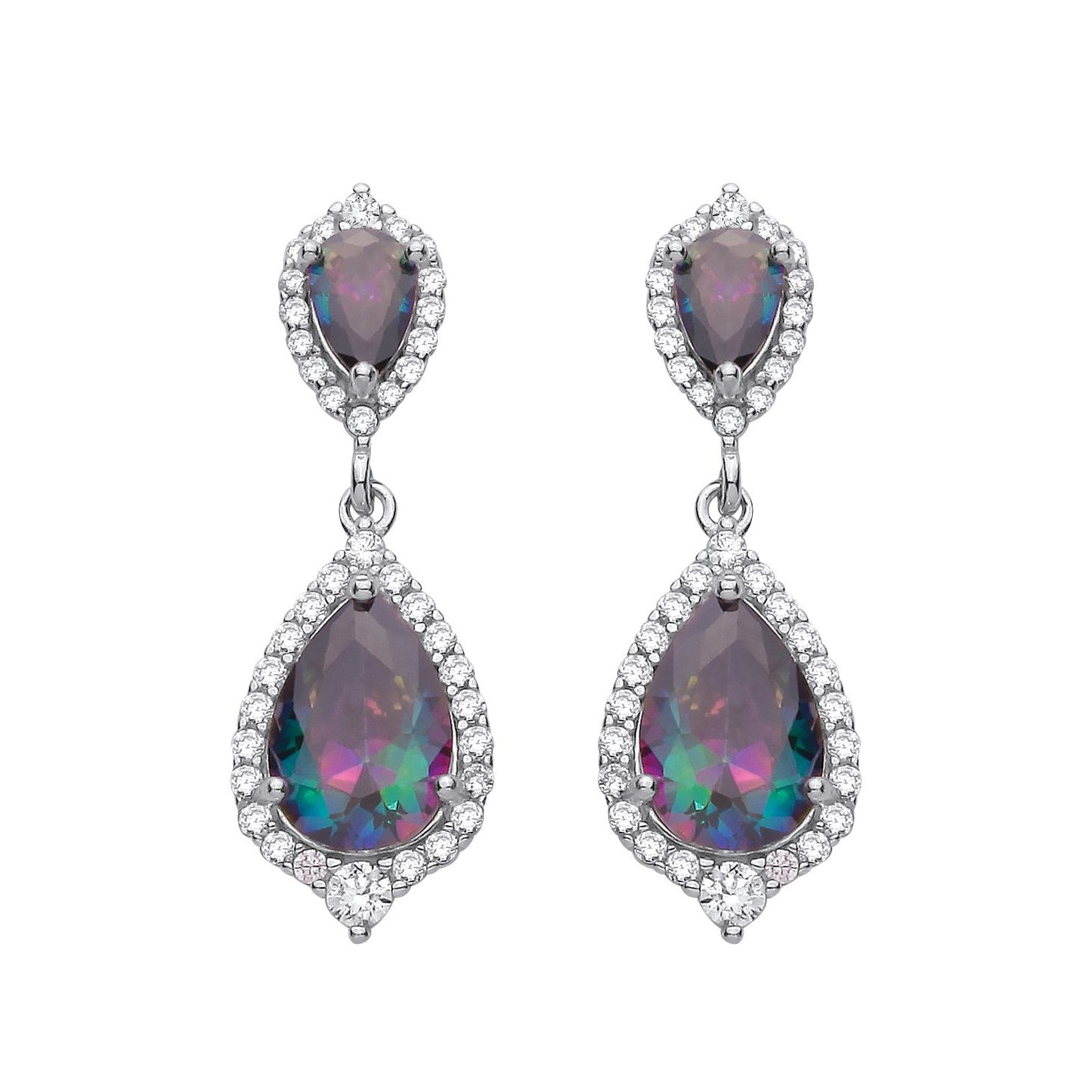 Sterling Silver CZ Mystic Topaz Pear Drop Earrings - EAG1355