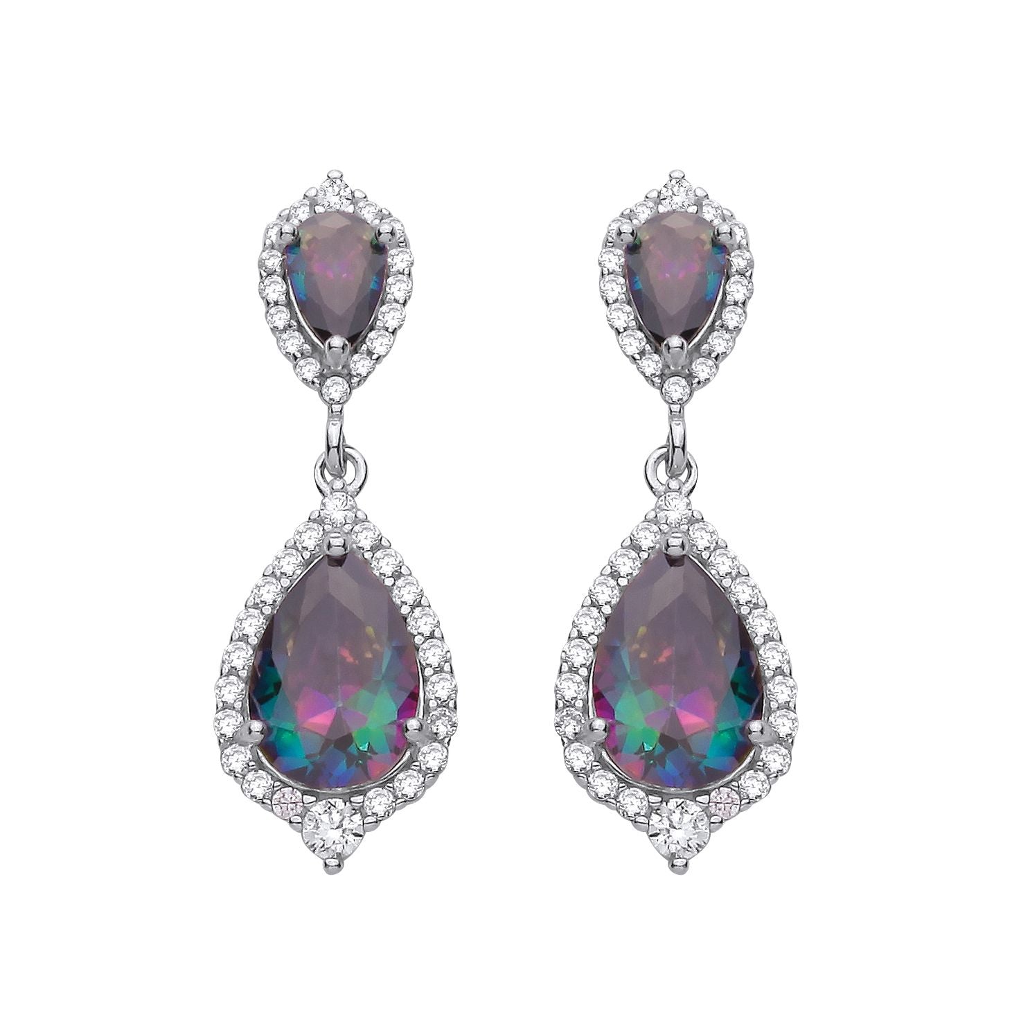 Sterling Silver CZ Mystic Topaz Pear Drop Earrings - EAG1355