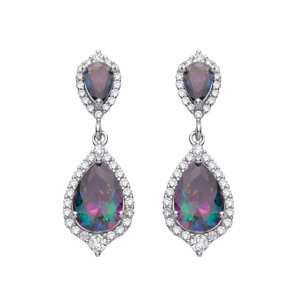Sterling Silver CZ Mystic Topaz Pear Drop Earrings - EAG1355