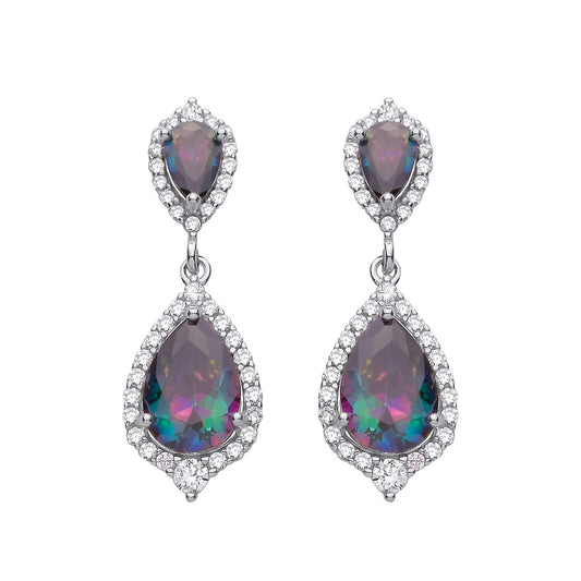 Sterling Silver CZ Mystic Topaz Pear Drop Earrings - EAG1355