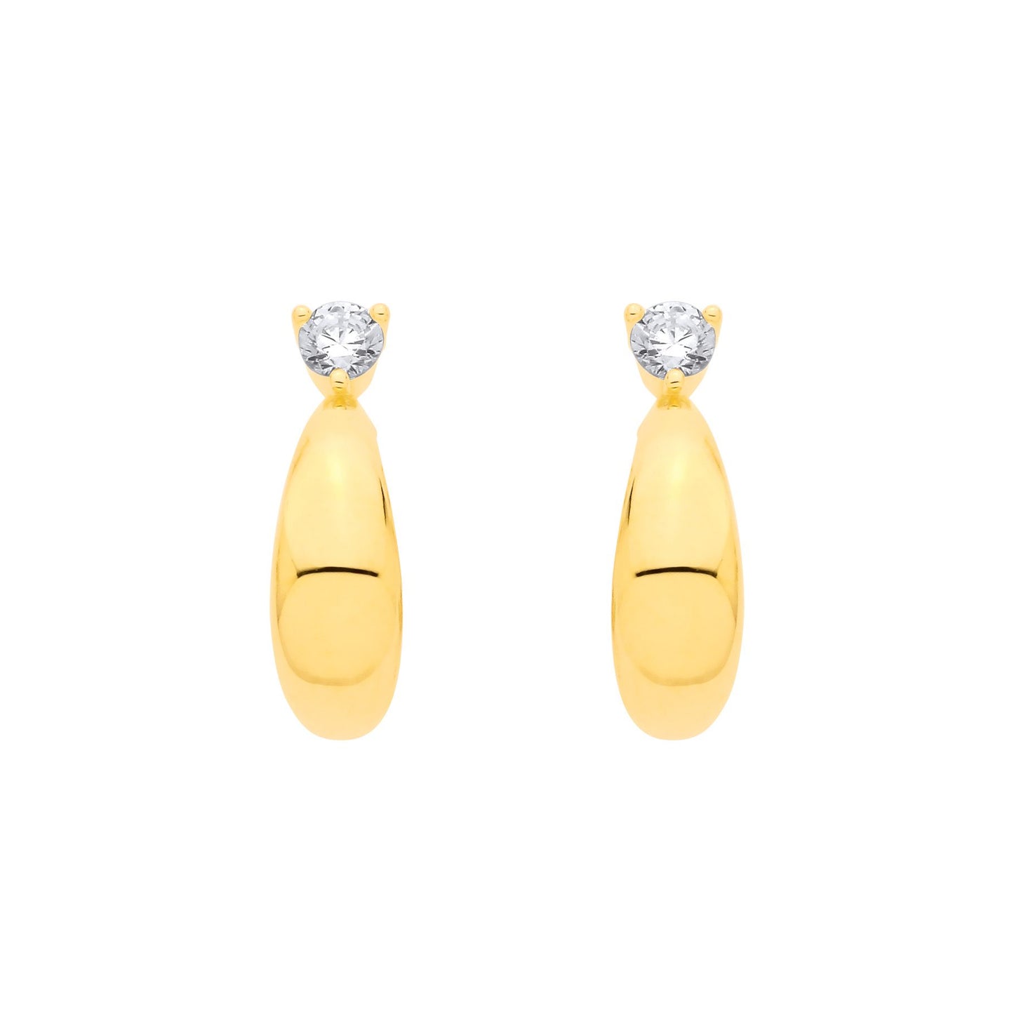 18K Gold Plated Sterling Silver 1 Micron Half Hoop CZ Earrings - EAG1356