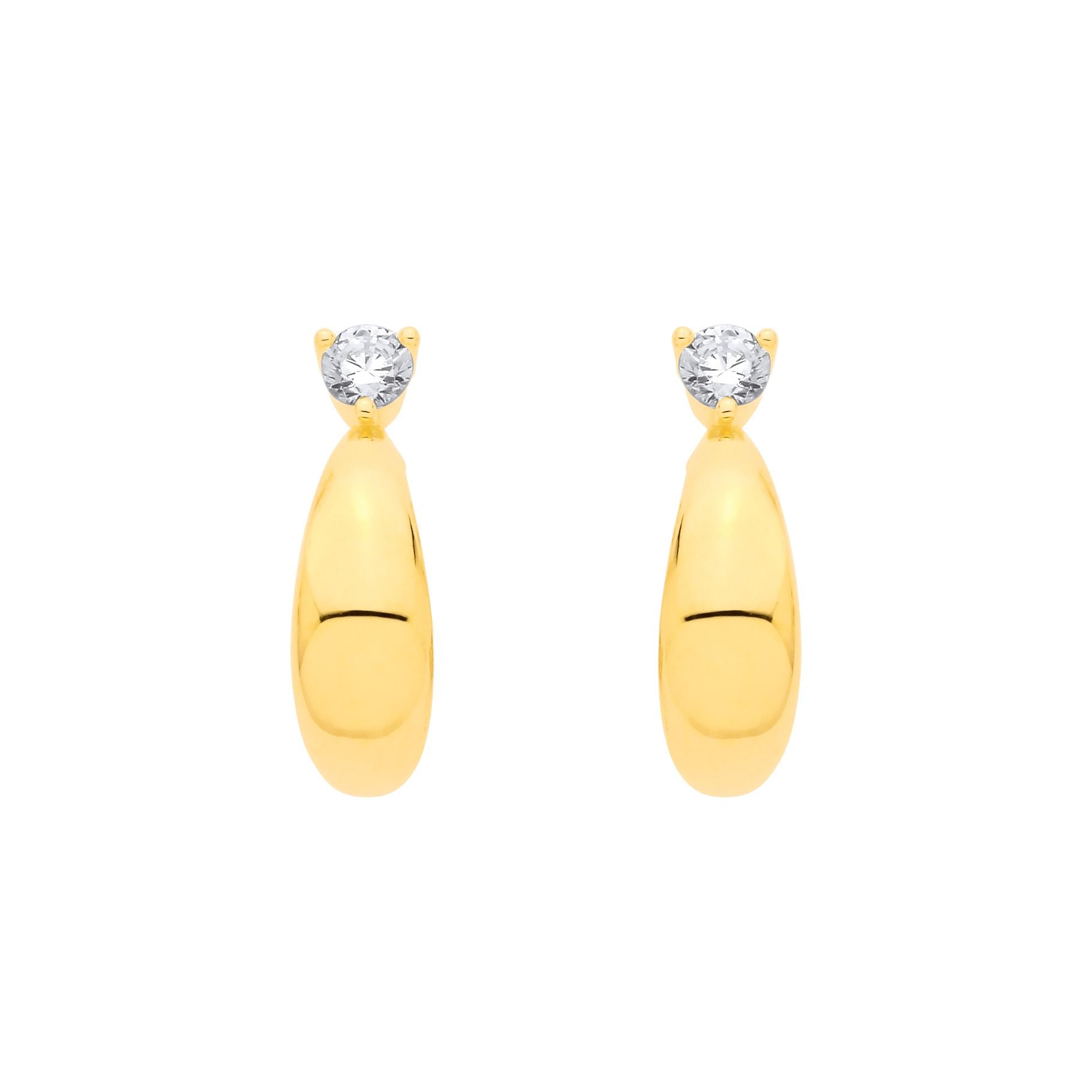 18K Gold Plated Sterling Silver 1 Micron Half Hoop CZ Earrings - EAG1356