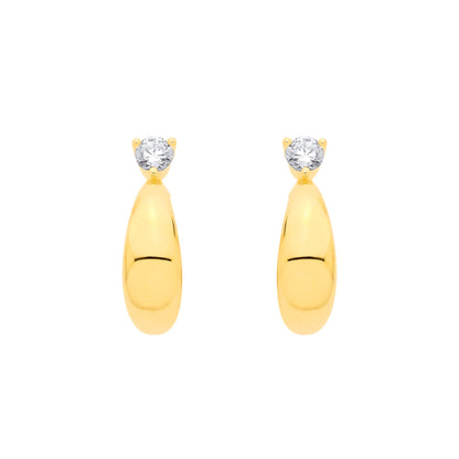 18K Gold Plated Sterling Silver 1 Micron Half Hoop CZ Earrings - EAG1356