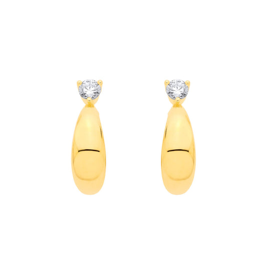 18K Gold Plated Sterling Silver 1 Micron Half Hoop CZ Earrings - EAG1356