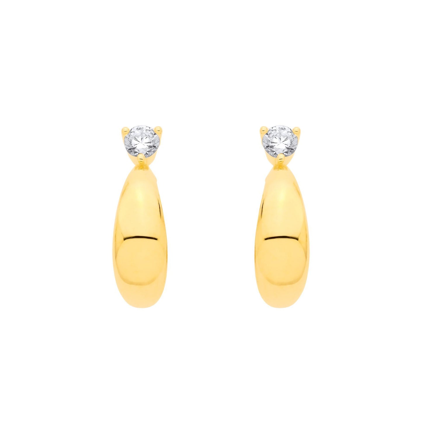 Gilded Silver  CZ Domed Teardrop Solitaire J-Hoop Drop Earrings - EAG1356