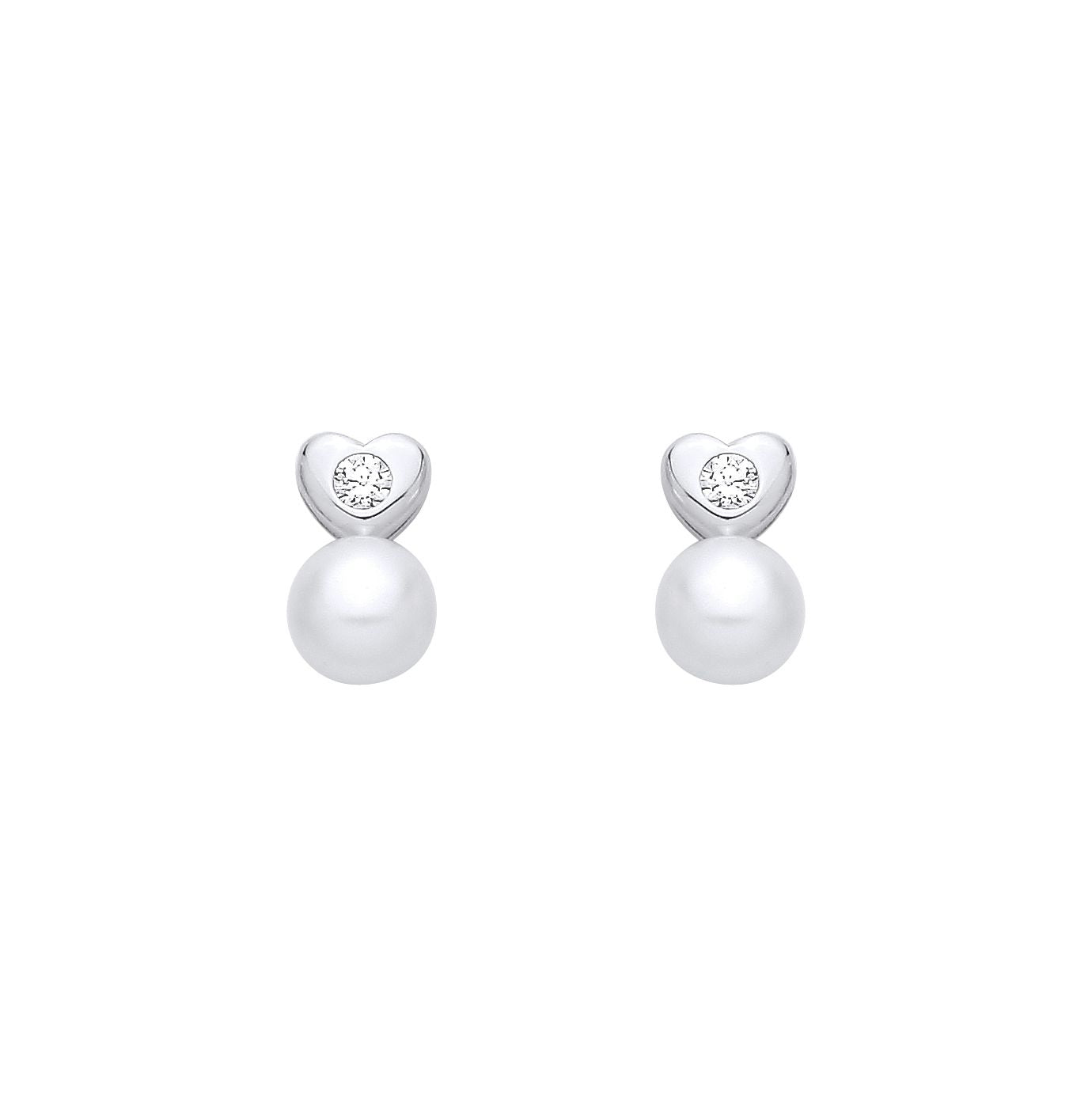 Sterling Silver CZ & Fresh Water Pearl Heart Stud Earrings - EAG1357