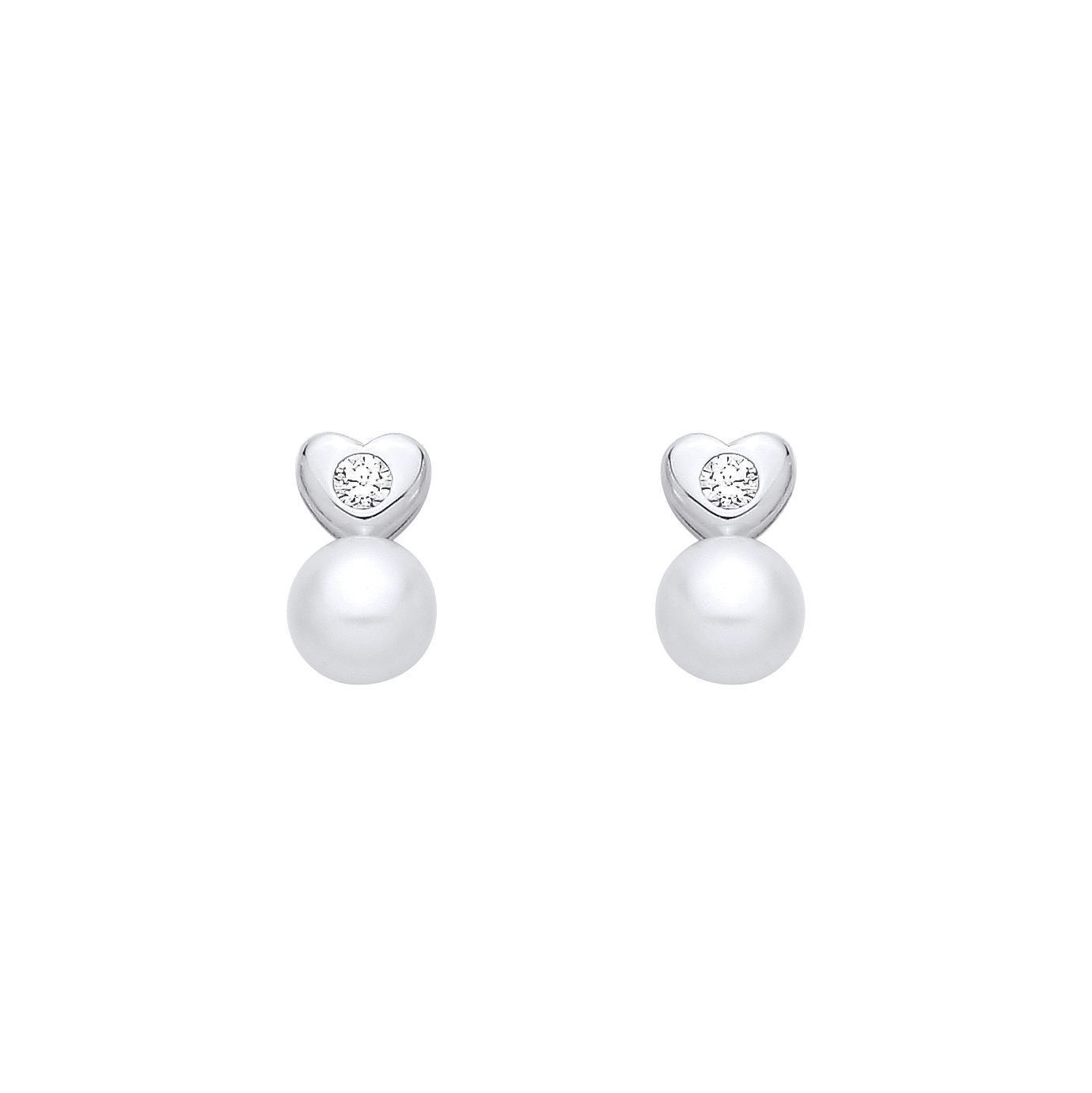 Silver  Pearl & CZ Sweetheart Full Moon Drop Earrings - EAG1357