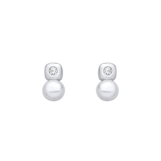 Silver  Pearl & CZ Full Moon Marshmallow Ice Cube Drop Earrings - EAG1358