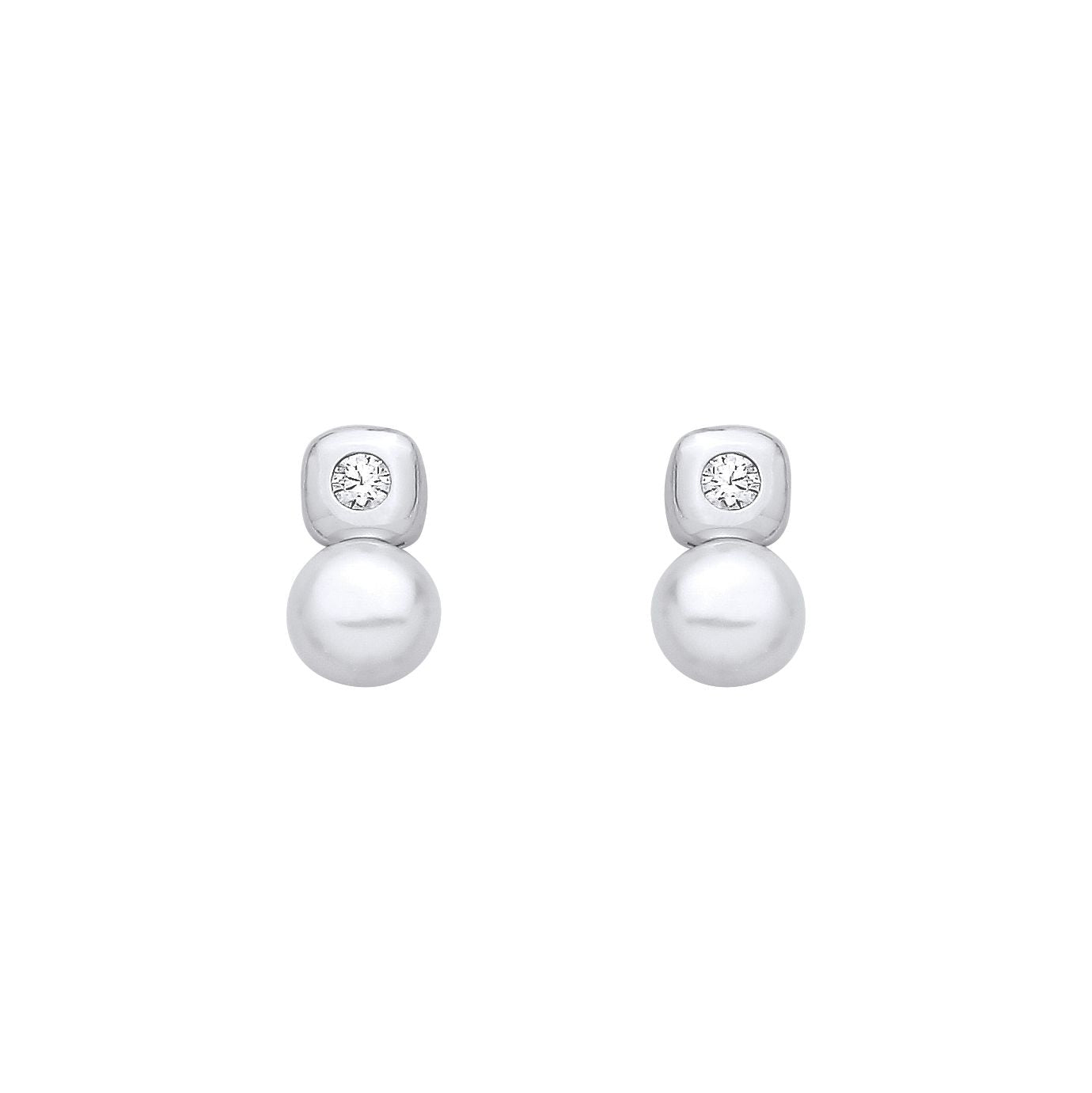 Sterling Silver CZ & Freshwater Pearl Stud Earrings - EAG1358