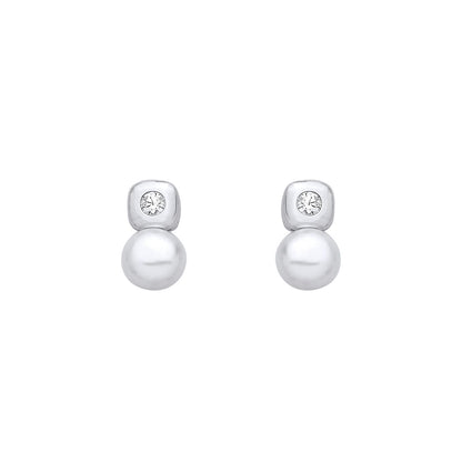 Sterling Silver CZ & Freshwater Pearl Stud Earrings - EAG1358