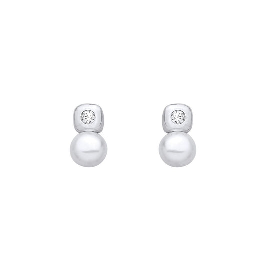 Sterling Silver CZ & Freshwater Pearl Stud Earrings - EAG1358