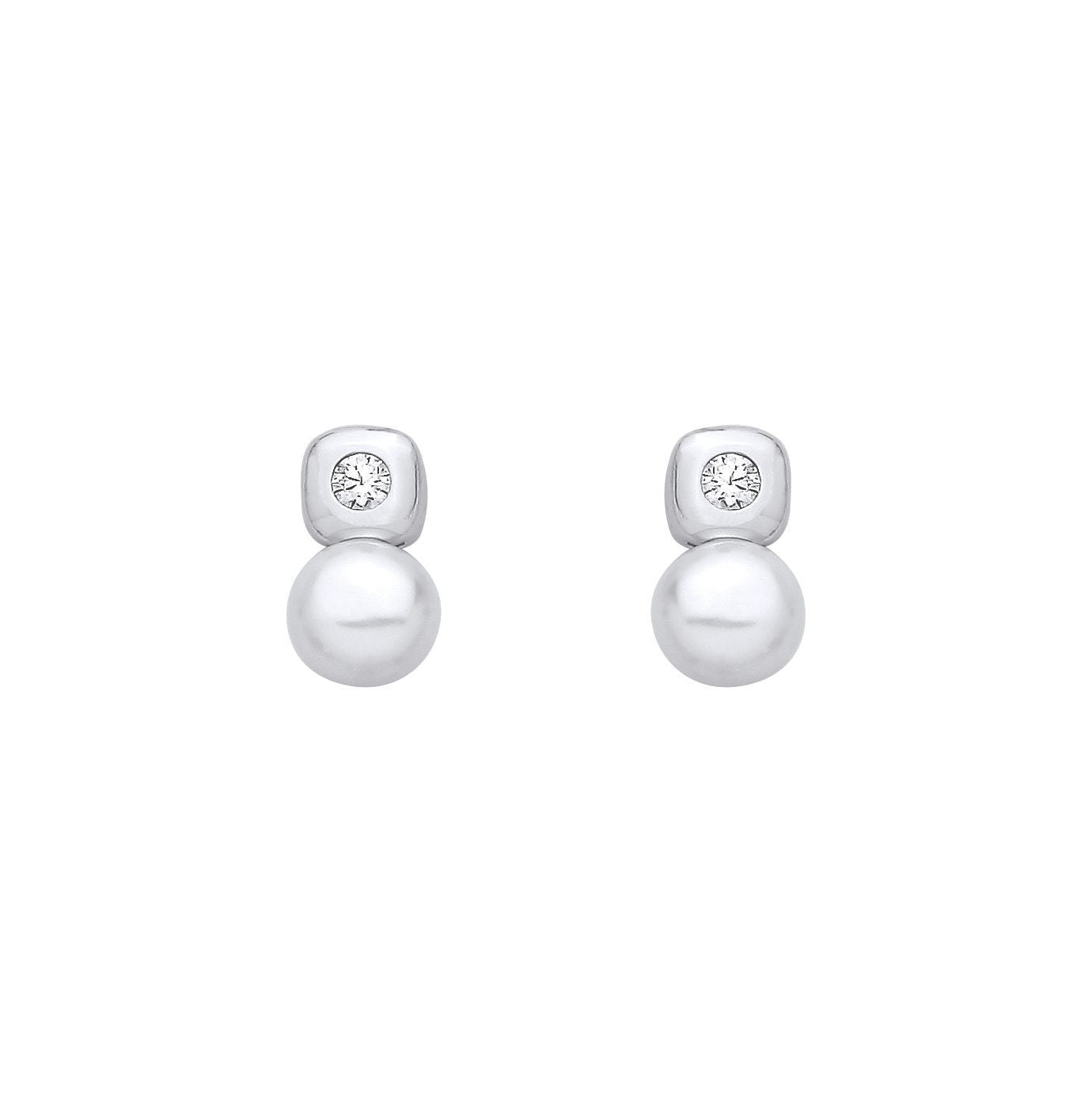 Silver  Pearl & CZ Full Moon Marshmallow Ice Cube Drop Earrings - EAG1358