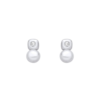 Silver  Pearl & CZ Full Moon Marshmallow Ice Cube Drop Earrings - EAG1358