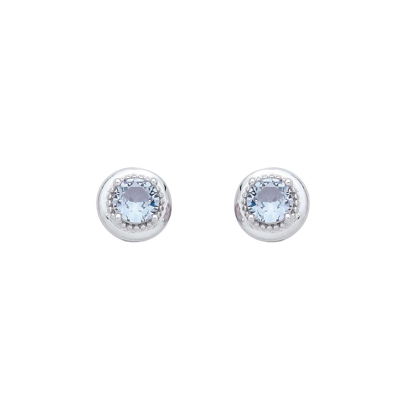 Sterling Silver Blue Spinel CZ Round Stud Earrings - EAG1360