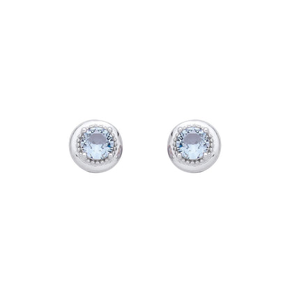 Sterling Silver Blue Spinel CZ Round Stud Earrings - EAG1360