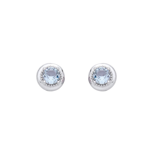 Sterling Silver Blue Spinel CZ Round Stud Earrings - EAG1360