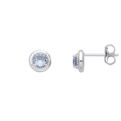 Sterling Silver Blue Spinel CZ Round Stud Earrings - EAG1360