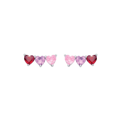 Sterling Silver CZ Garnet, Amethyst & Pink Triple Heart Stud Earrings - EAG1361