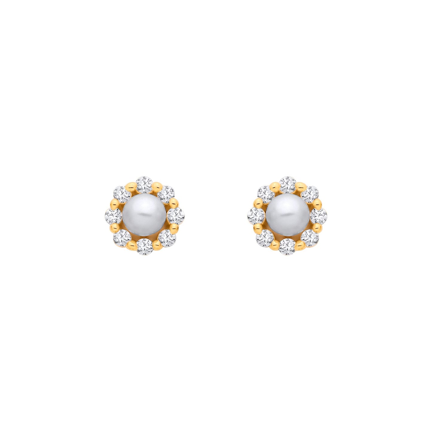 18K Gold Plated Sterling Silver CZ & Fresh Water Pearl Flower Stud Earrings - EAG1363