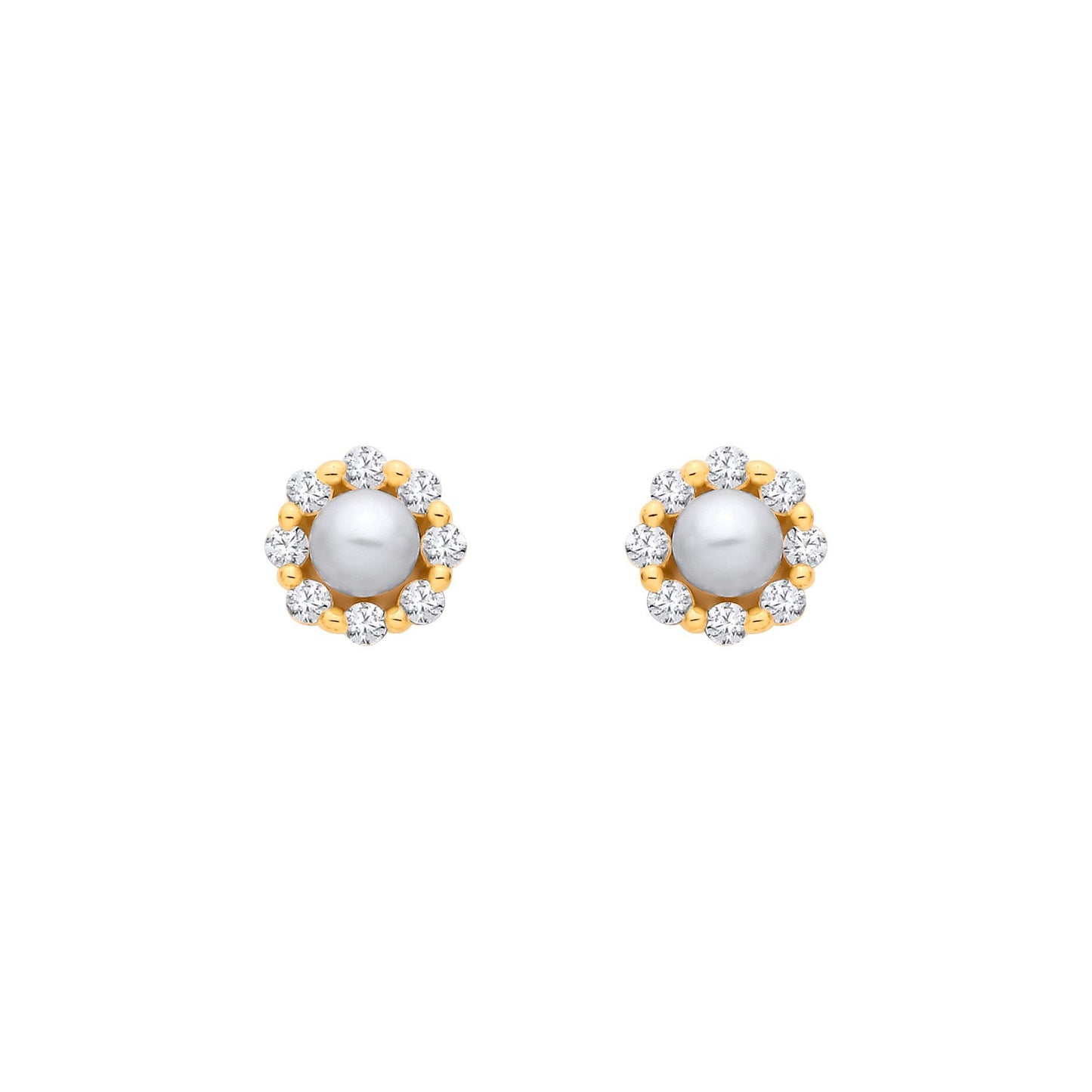 Gilded Silver  Pearl & CZ Full Moon & Stars Halo Stud Earrings - EAG1363
