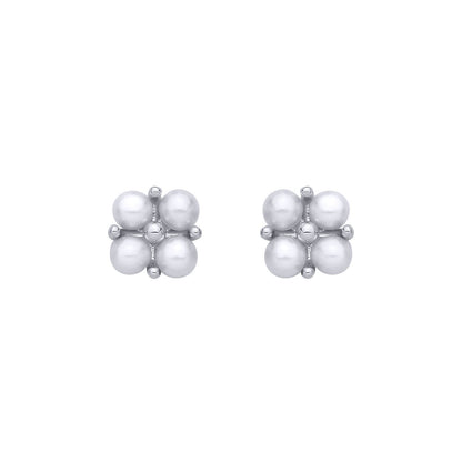 Sterling Silver Fresh Water Pearl 3-3.5mm Flower Stud Earrings - EAG1364