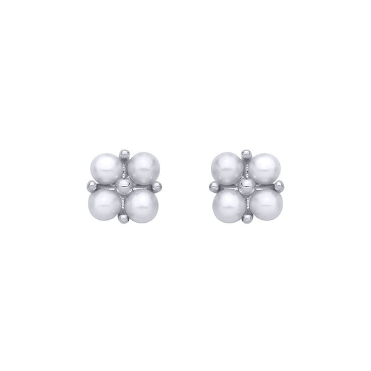 Sterling Silver Fresh Water Pearl 3-3.5mm Flower Stud Earrings - EAG1364