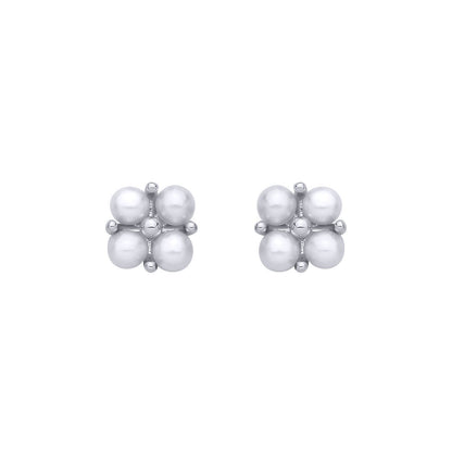 Silver  Pearl Four-Lobe Clover Cluster Stud Earrings - EAG1364