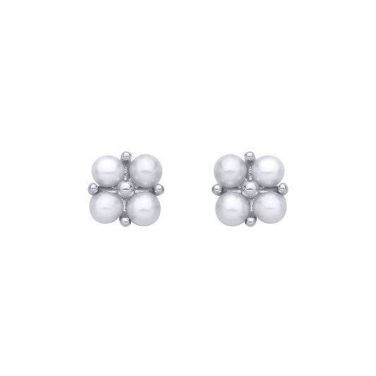 Silver  Pearl Four-Lobe Clover Cluster Stud Earrings - EAG1364
